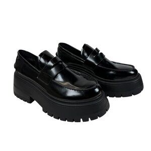 Steve Madden Women's 8M Delco Chunky Platform Loafers Black Patent Slip On Shoes